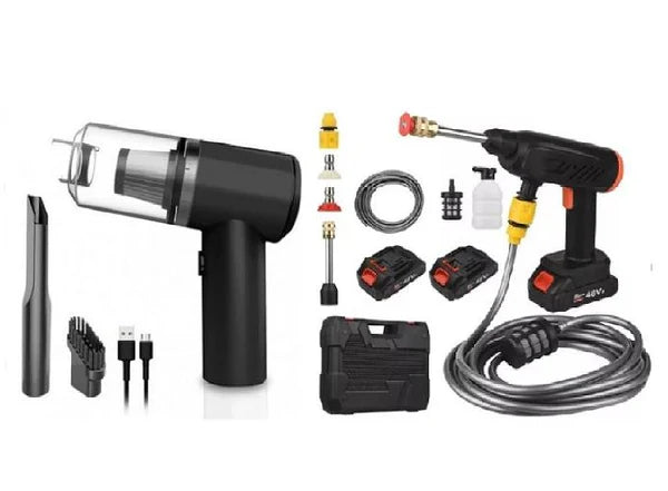 Combo Hidrolavadora 48W + Mini Aspiradora | ¡Poder y limpieza en tus manos!
